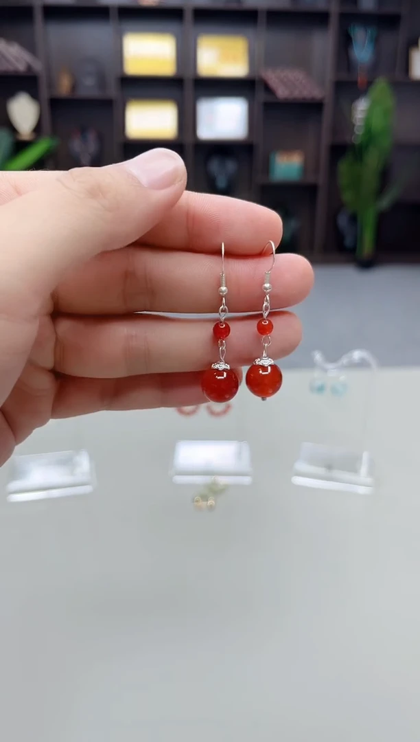 银S925镶嵌耳钉玛瑙/玉髓409000