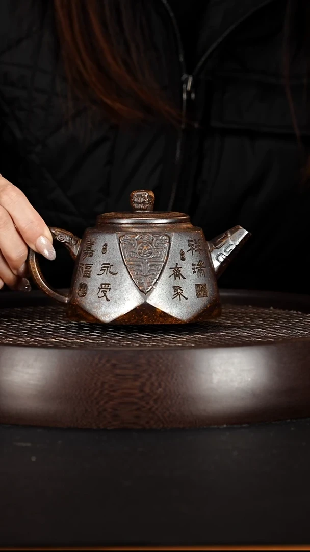 茶壶紫砂宜兴紫砂壶龙骨金砂柴烧14方钻石壶280cc