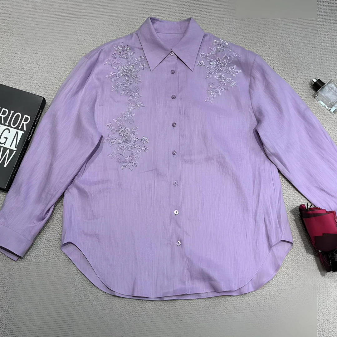 时尚百搭翻领衬衫女士长袖衬衣0113