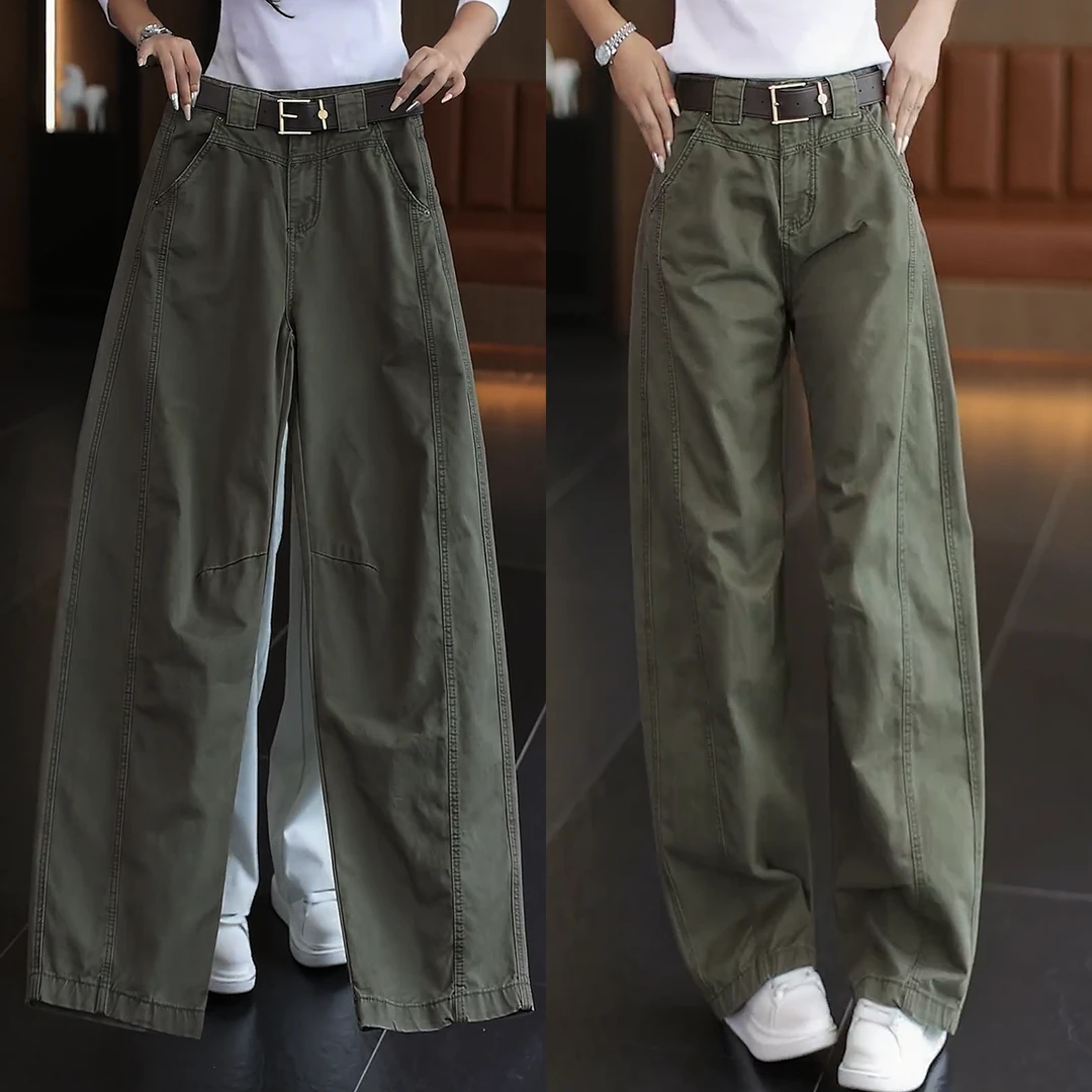 洗水棉牛仔弯刀裤女2025年秋季新款高腰显瘦柔软休闲阔腿工装裤子