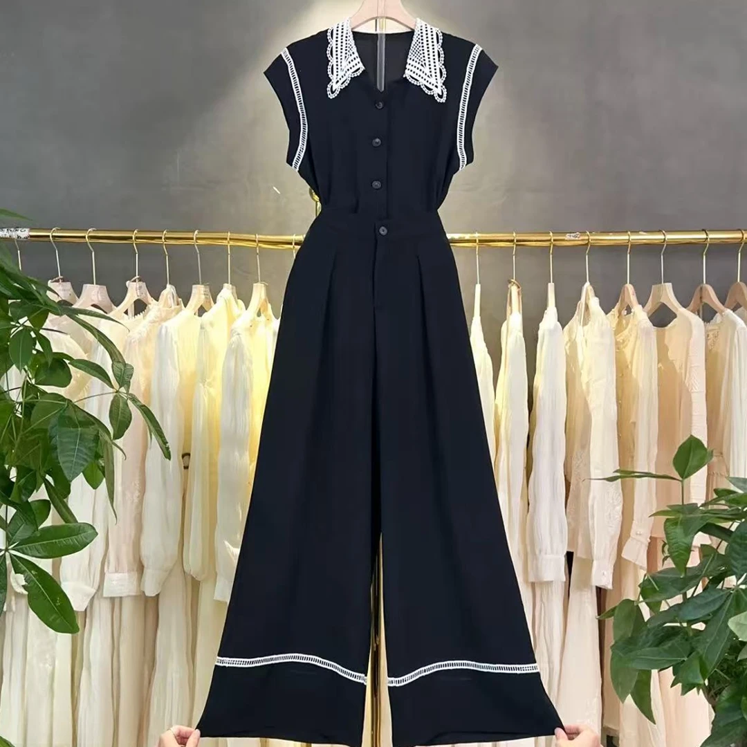 时尚套装2025新款蕾丝翻领显瘦时尚减龄休闲上衣+裤子两件套M189