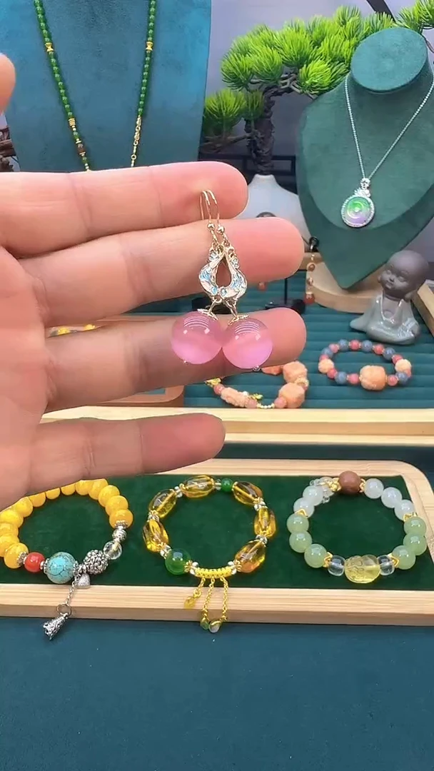 碧玺猫眼耳饰14K金镶嵌E54