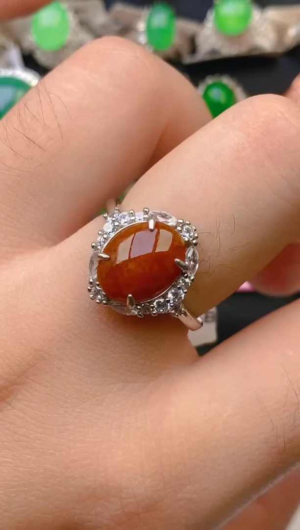 翡翠戒指银S925镶嵌天然