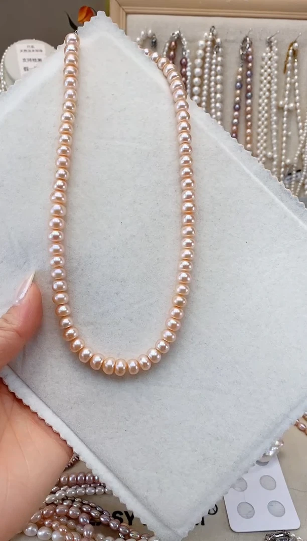 【闪购商品】淡水珍珠项链钛钢7-8M中国红馒头珠项链