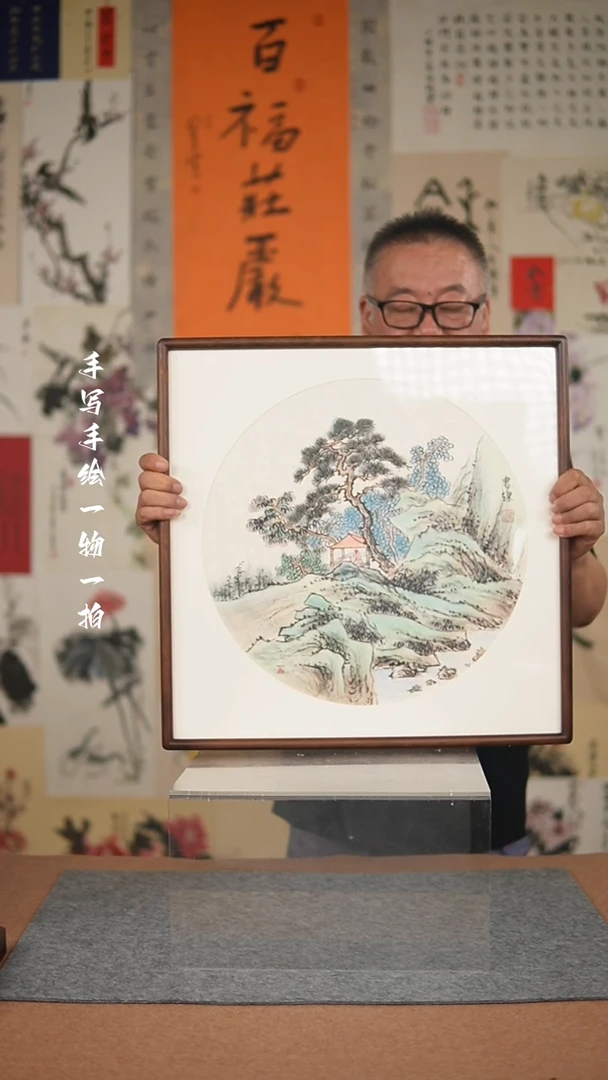 国画手绘-52*52实木框人物