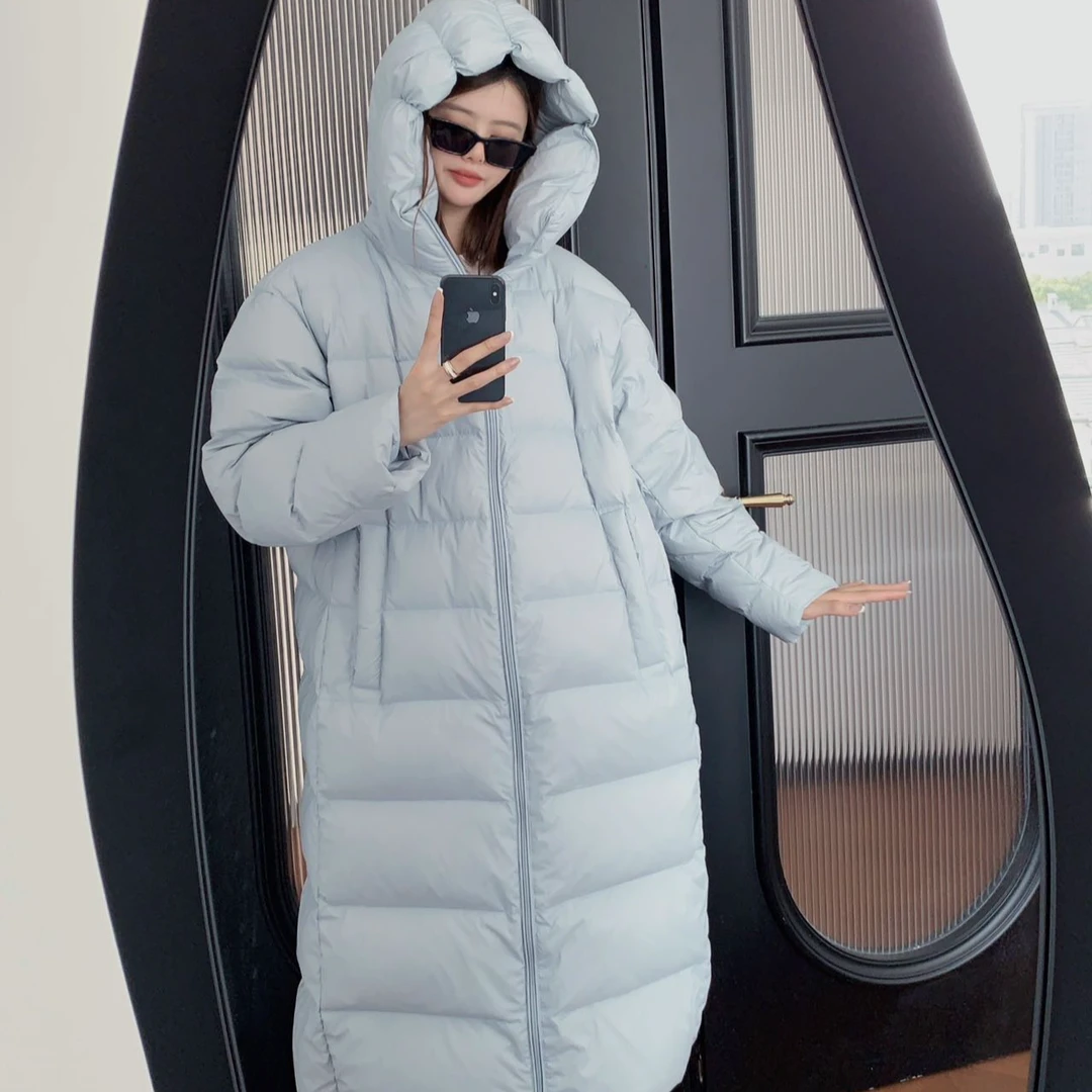 连帽花苞帽大被子羽绒服女长款2024年冬季设计感时尚加厚外套