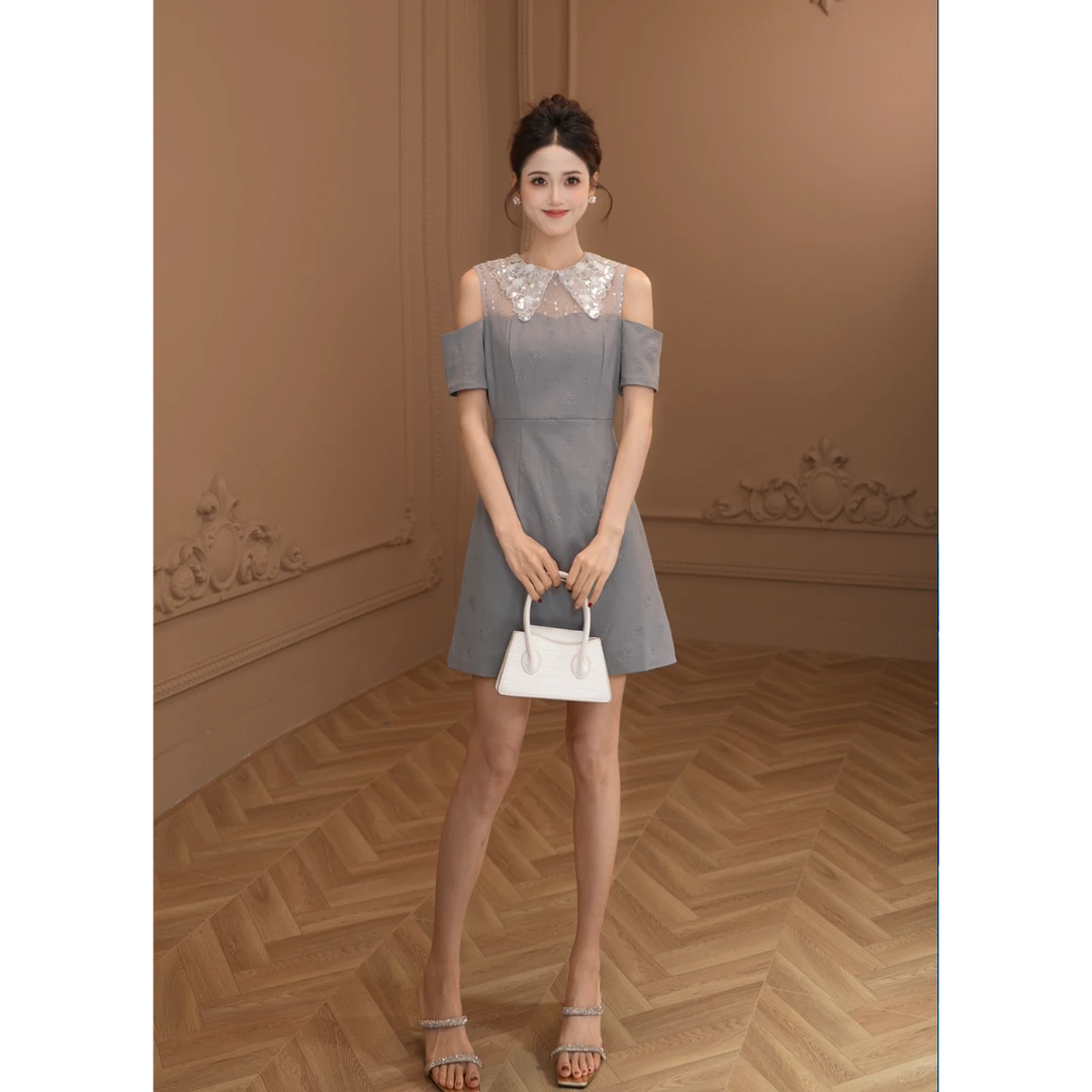 【设计师新款】新款法式时尚收腰显瘦高级感优雅短款连衣裙21338