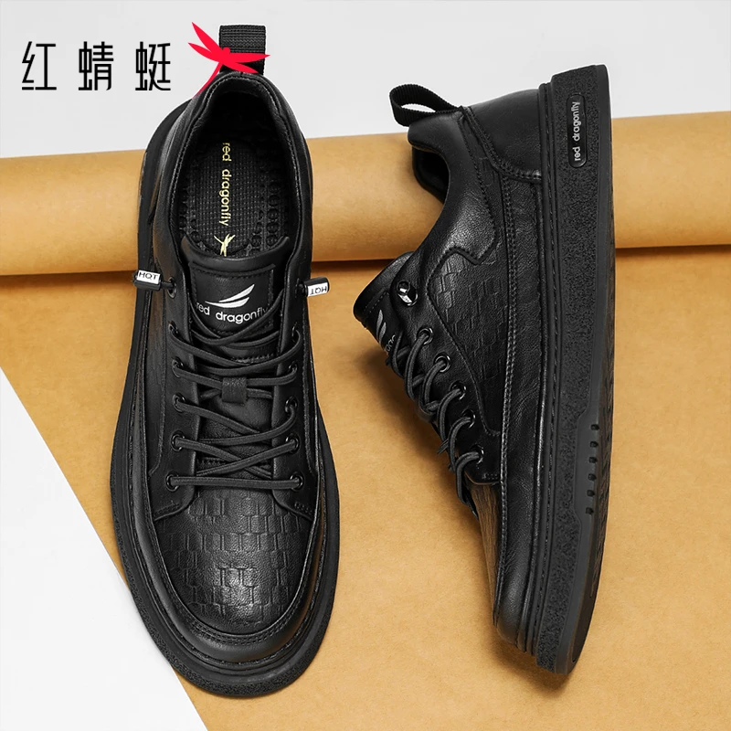 红蜻蜓男鞋2025秋季新款免系带上班潮流皮鞋休闲百搭运动鞋板鞋男