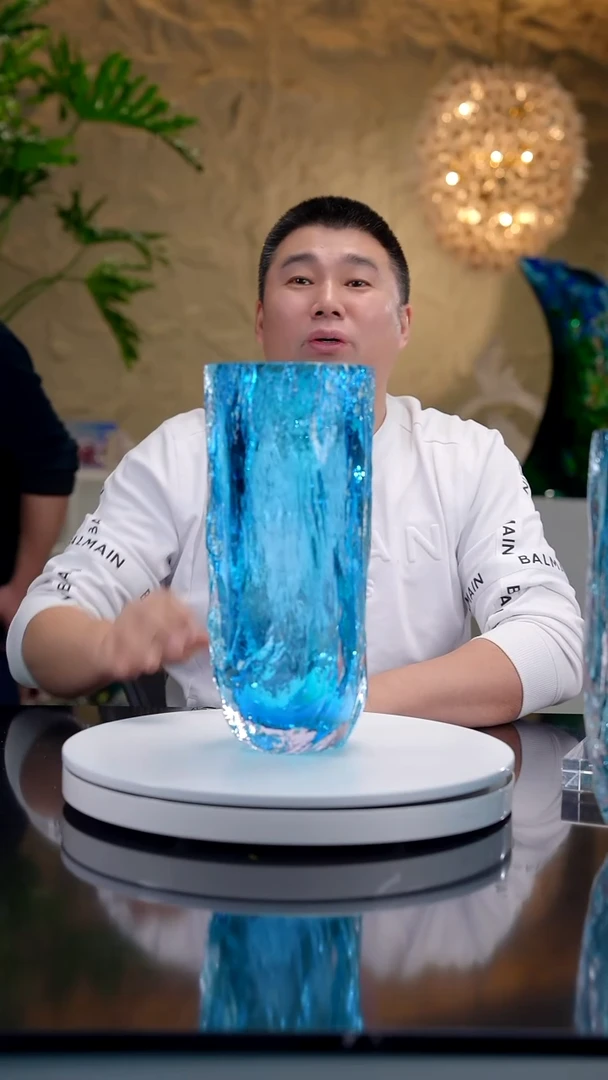 手工艺品琉璃蓝色树干纹花器