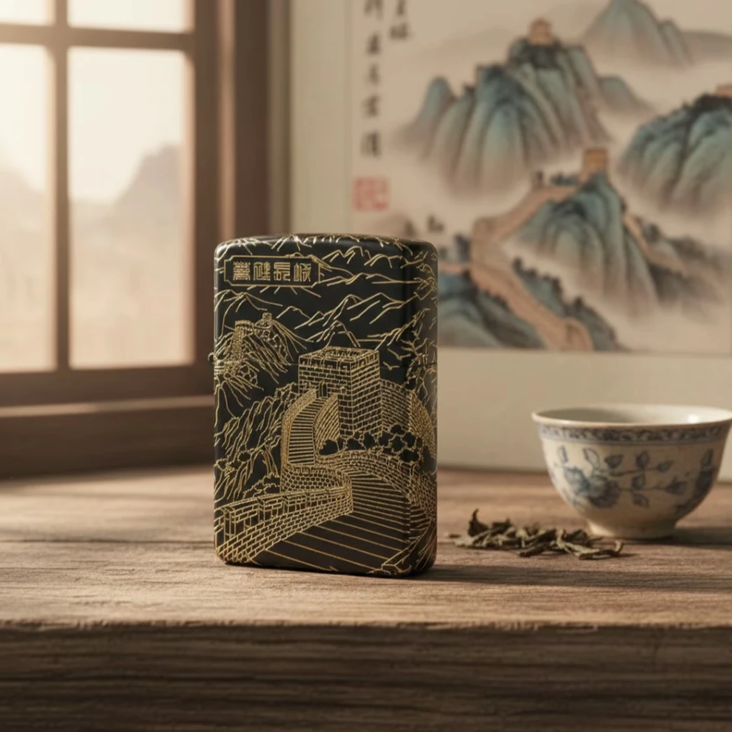 23鎏金长城设计砂轮打火机【全新机无煤-油】