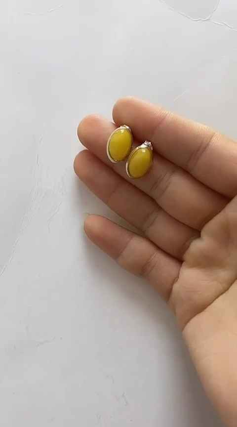 【闪购商品】琥珀裸石银S925镶嵌琥珀耳钉