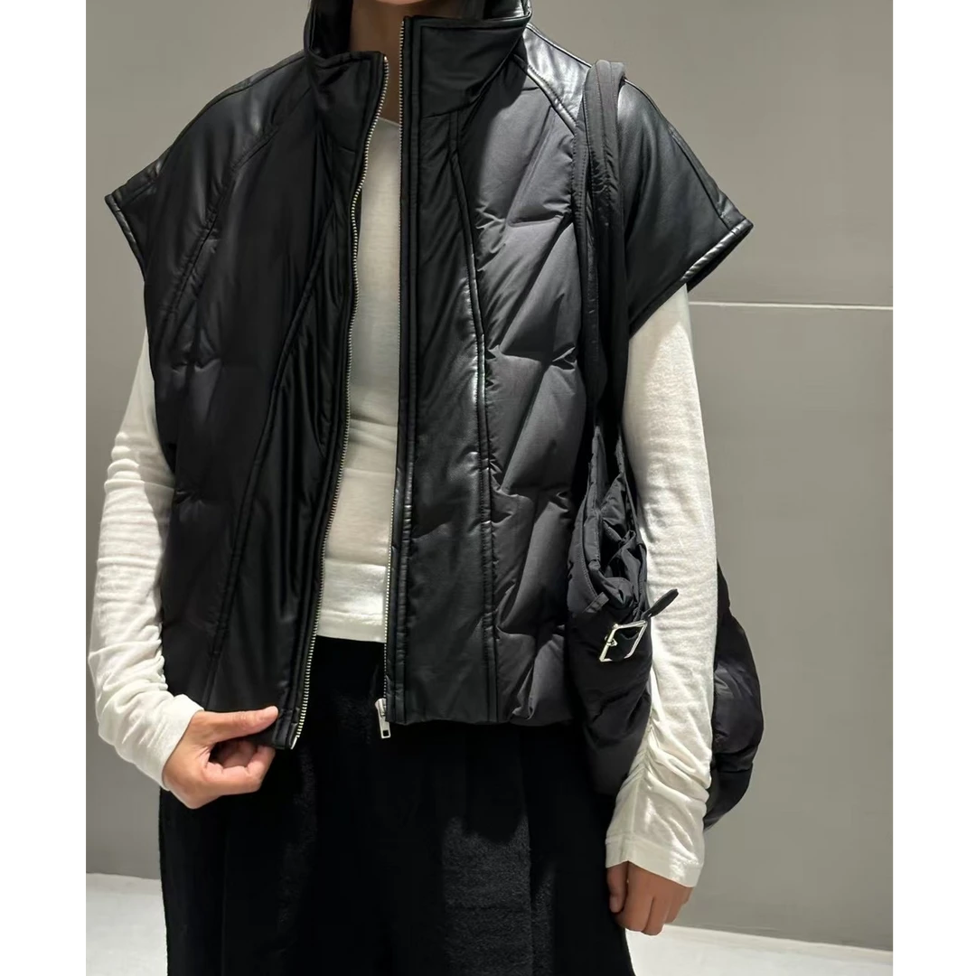 【薇哥内部自营】羽绒时尚休闲百搭潮流马甲皮拼接羽绒马甲24847