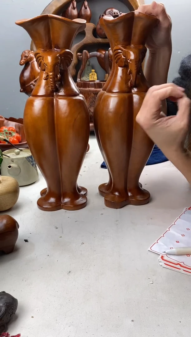 香樟木A50大象花瓶2个/组/尺寸14*14*28（拍一发二）