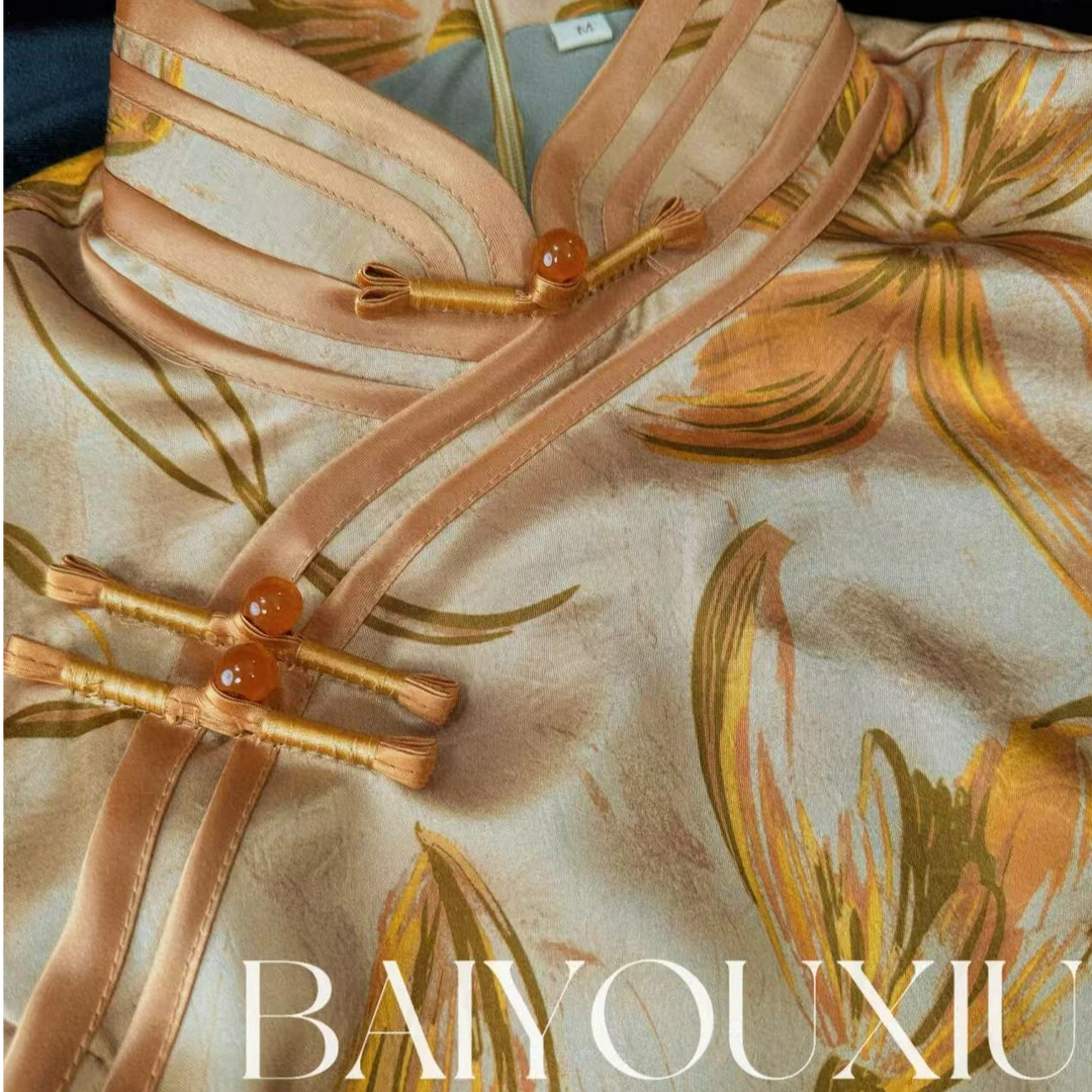 白幼秀新款2025复古时尚优雅中式立领港风款旗袍中国风旗袍5606