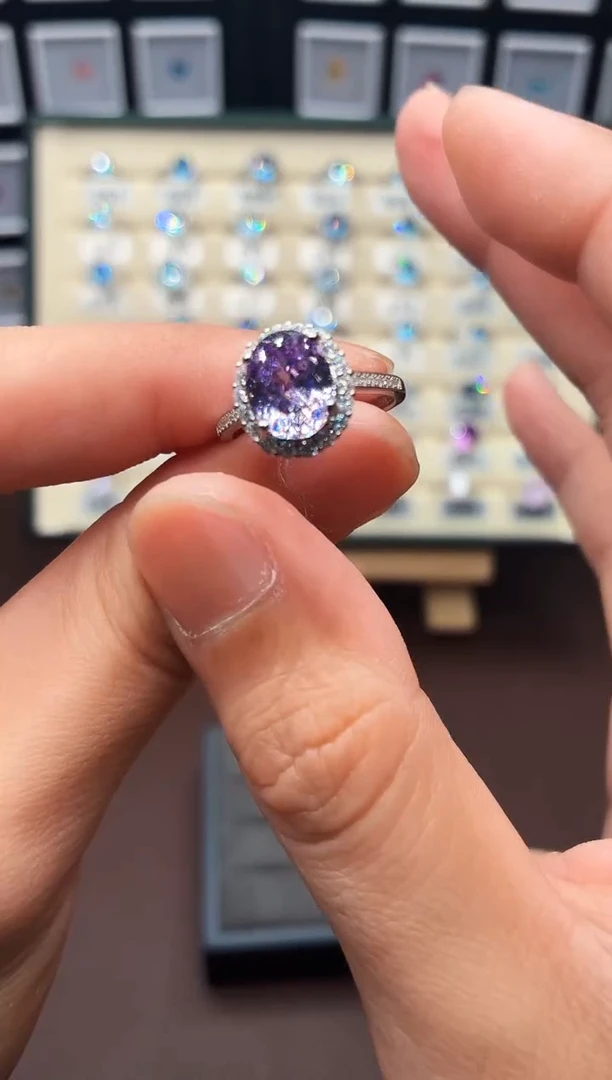 银S925镶嵌锂辉石戒指000