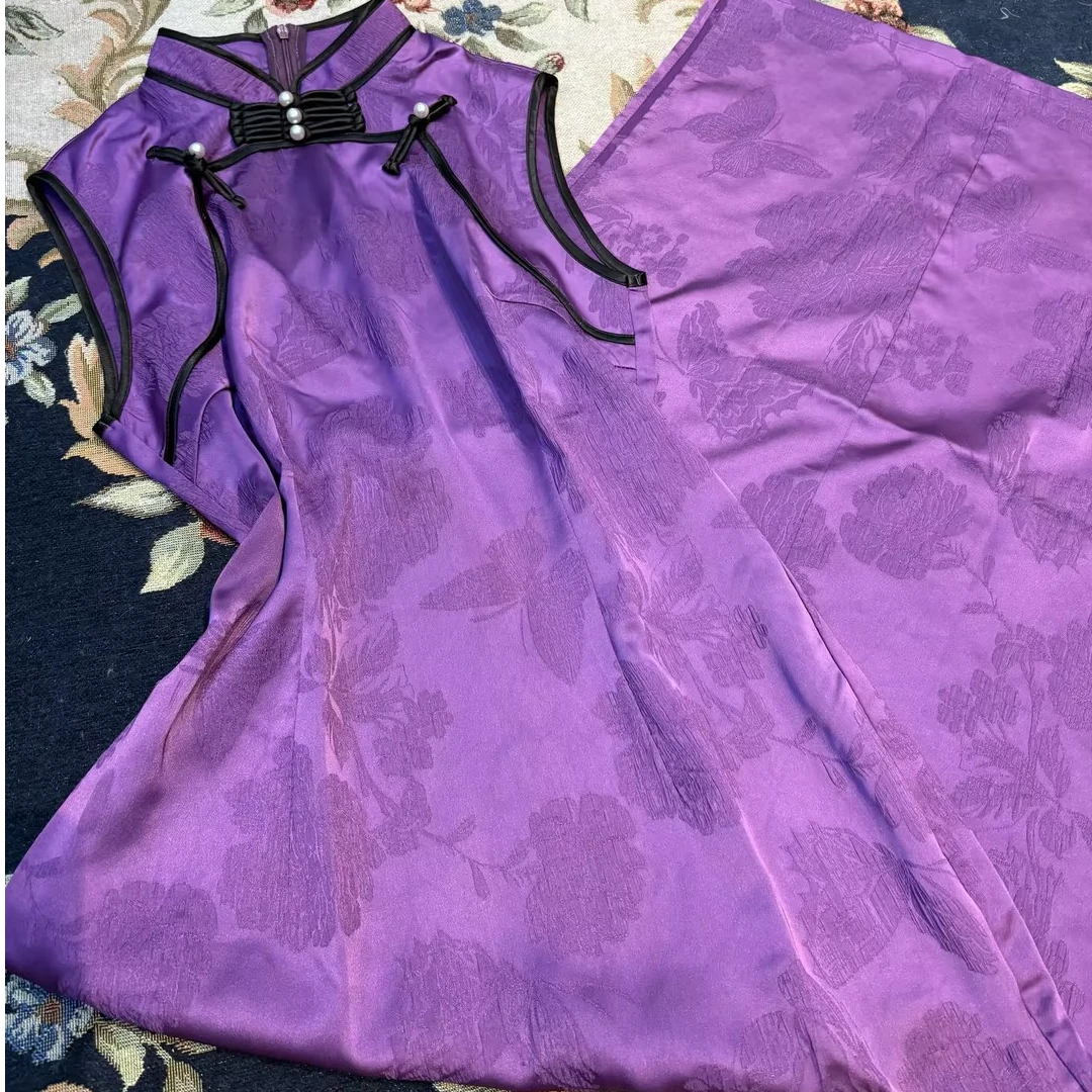 LHMknk1画报夫人原创自制港工旗袍元旦紫色 特价不售后