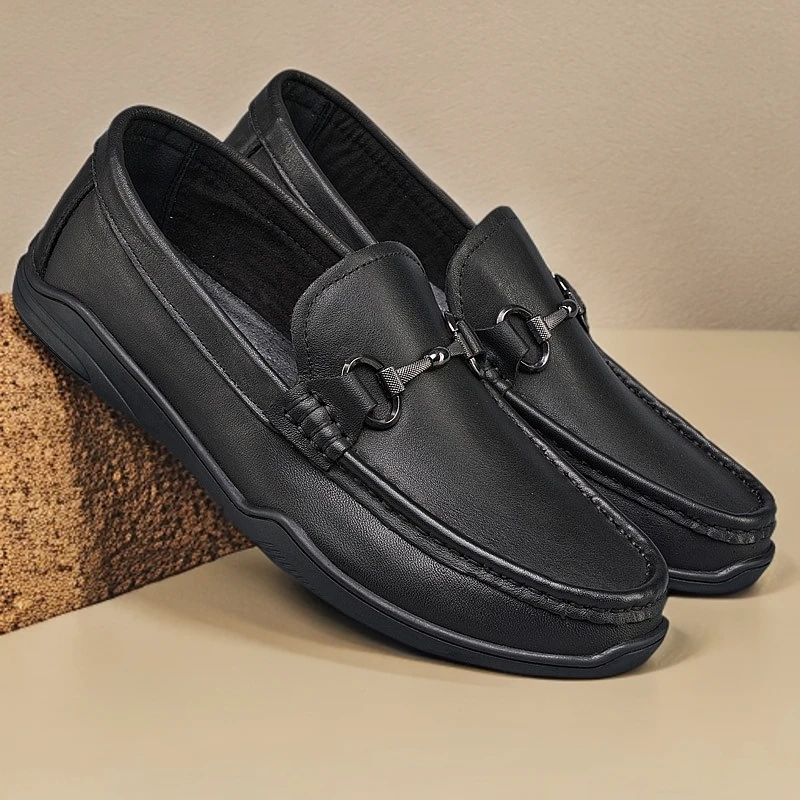 新款头层牛皮软皮软底真皮豆豆鞋男士舒适休闲懒人一脚蹬驾车男鞋