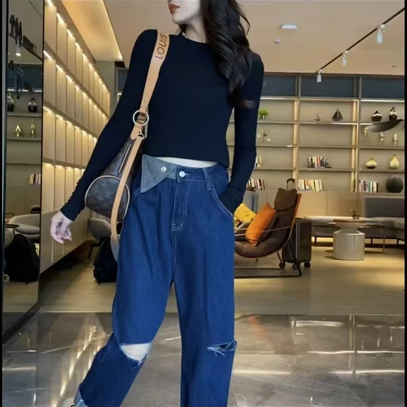 破洞设计师款牛仔裤-8301