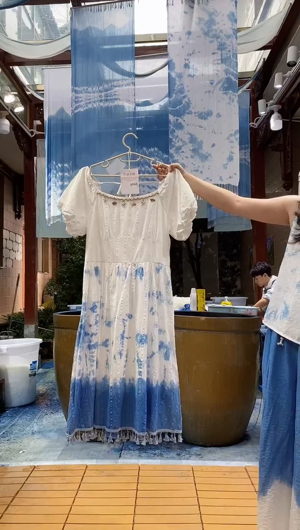 云浅蓝深 扎染服装 6946