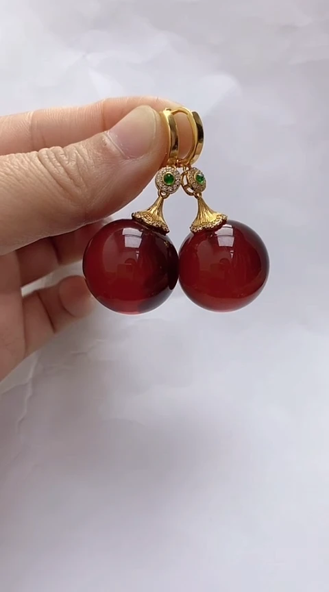 【闪购商品】琥珀裸石银S925镶嵌琥珀耳坠