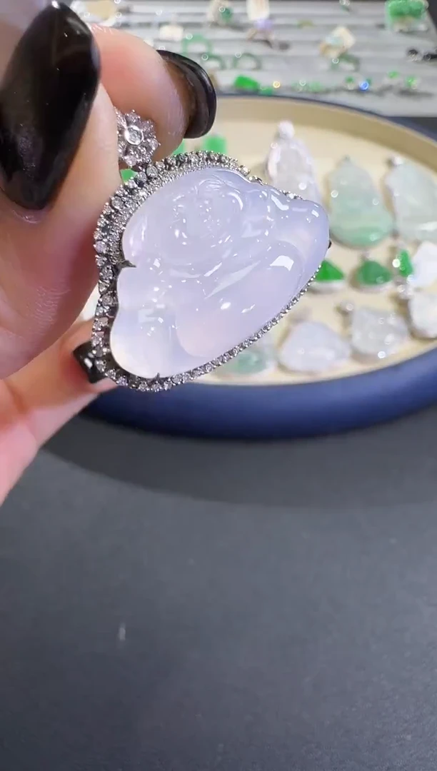 吊坠(不含链)18K金镶嵌翡翠【源头工厂】钻石镶嵌