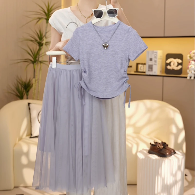 【糖宝魔豆】女童套装夏季新款洋气半身裙薄款女孩夏装百搭时尚短袖