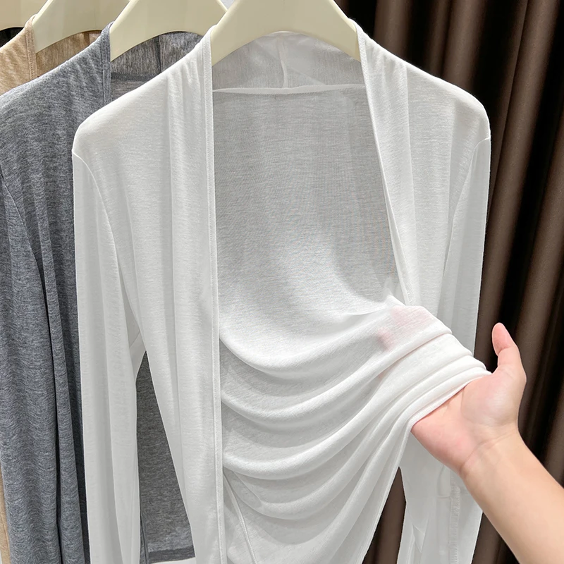 高级感白色披肩防晒上衣女吊带裙外搭小开衫外套爆款冰丝长袖罩衫