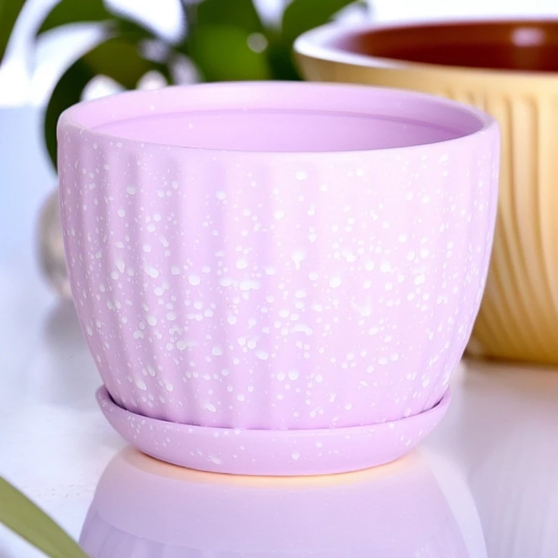 透气多肉花盆带托盘家用大小号简约复古创意设计陶瓷透气多肉花盆