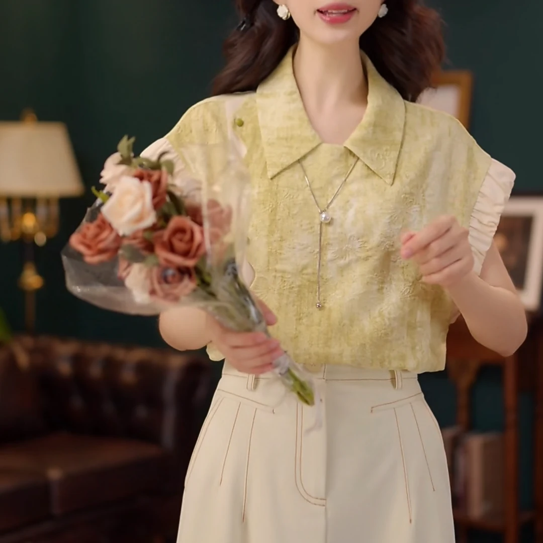 时尚减龄衬衣港风复古港味短袖衬衫宽松显瘦设计感上衣