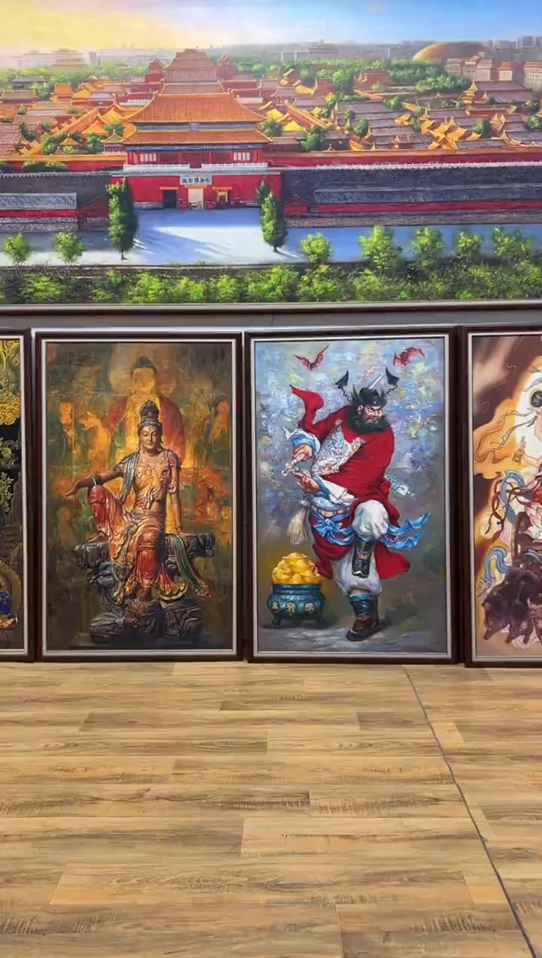 油画行*带框朱砂【张俊龙】钟馗原创油画艺术肌理版画玄关