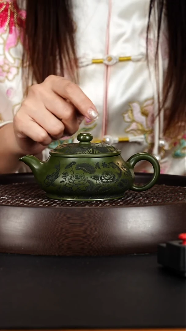 茶壶紫砂宜兴紫砂壶民国绿泥明炉240cc