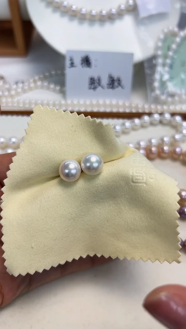 银S925镶嵌耳饰淡水珍珠11mm无核白素钉