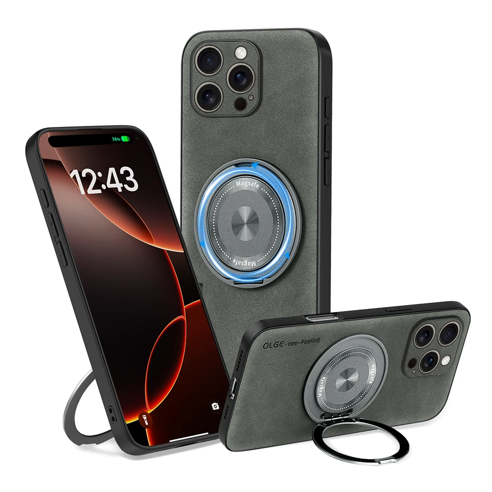 苹果16手机壳旋转支架16pro高档羊巴皮iphone16promax全包防摔15