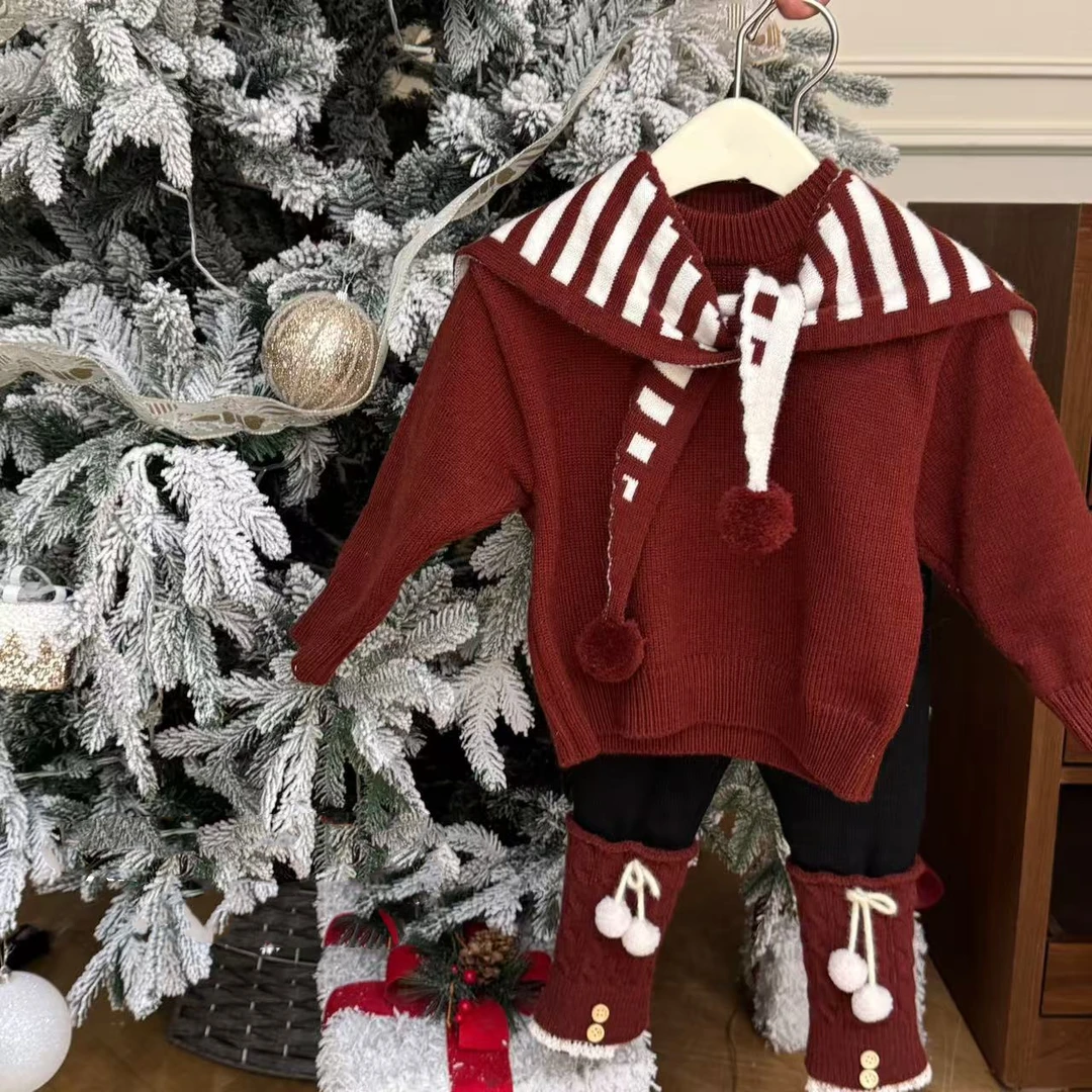 【黎安当当】2024冬款假两件喜气洋洋条纹上衣-68285