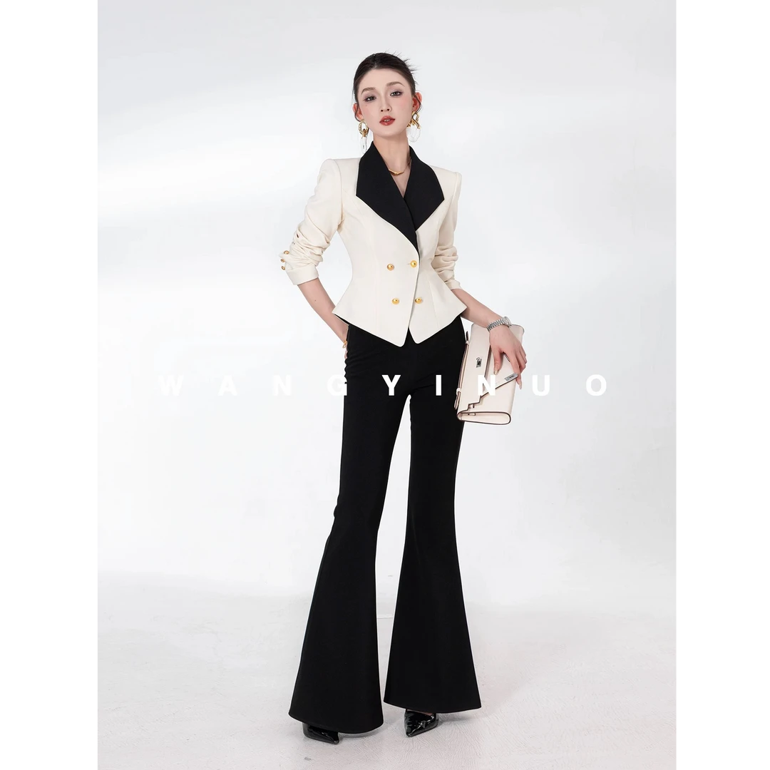 2025秋季新款撞色翻领收腰修身显瘦V领爆款长袖短外套女A31043