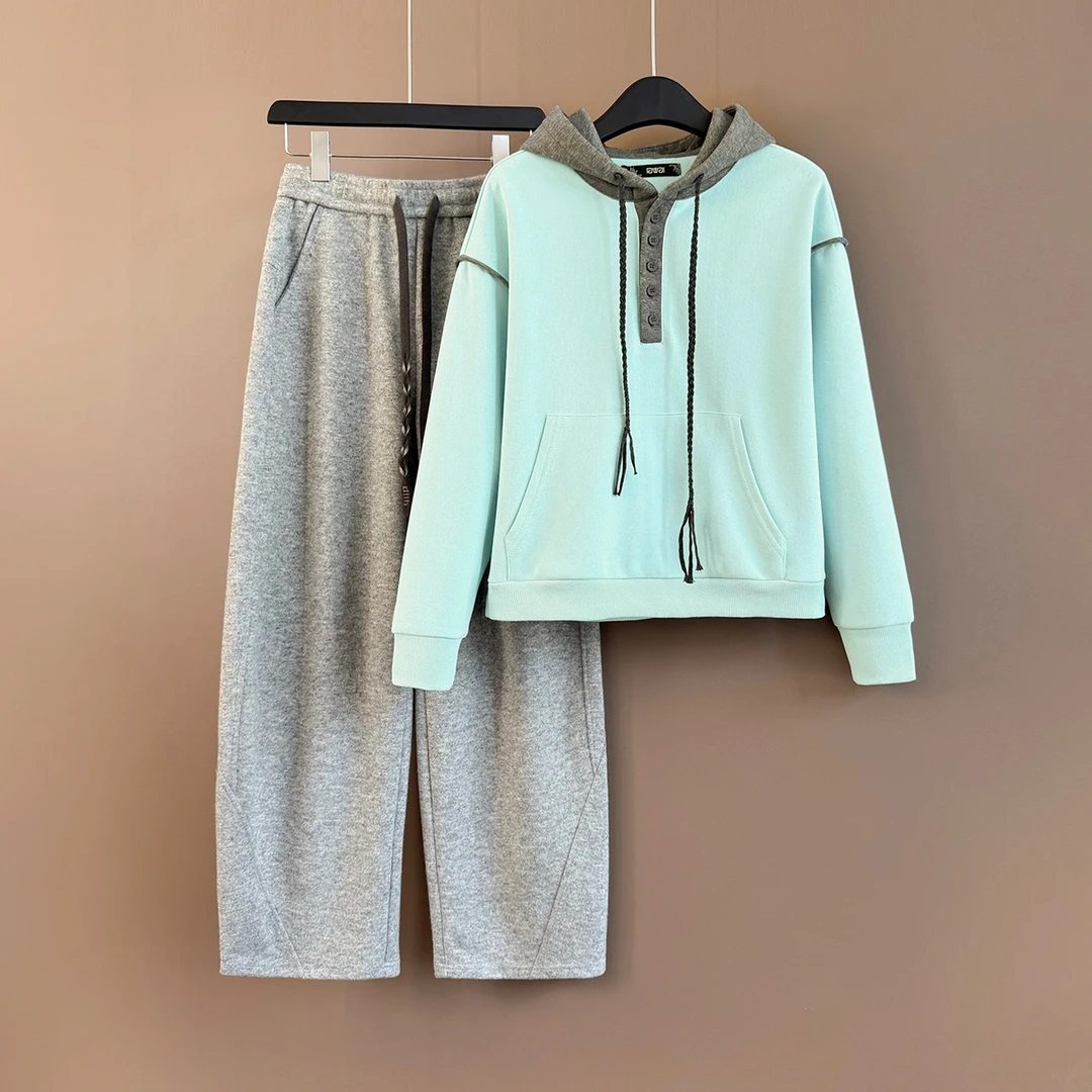 欧货休闲运动套装女秋冬2025新款宽松爆款时尚洋气连帽卫衣两件套
