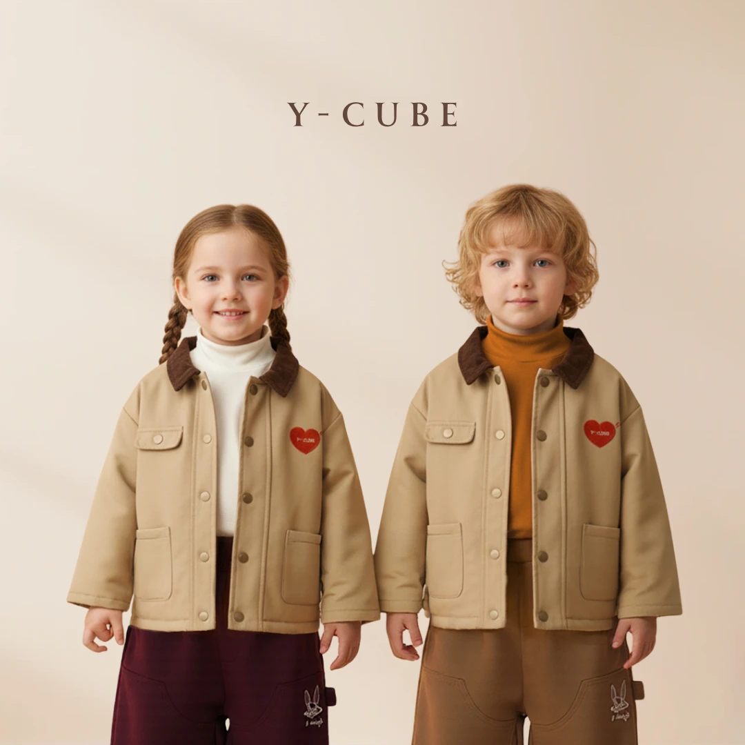Y-CUBE「甜心摩卡」儿童巴恩风工装夹棉外套