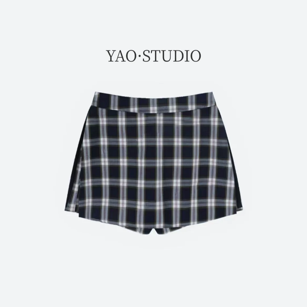 格子裙裤~2025夏季格子裙裤显瘦洋气黑白格子设计裙裤高腰裙子