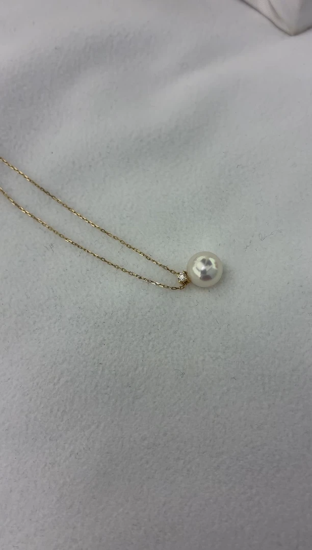 颈饰18K金镶嵌海水珍珠王妃吊坠8.5-9（赠送银链子