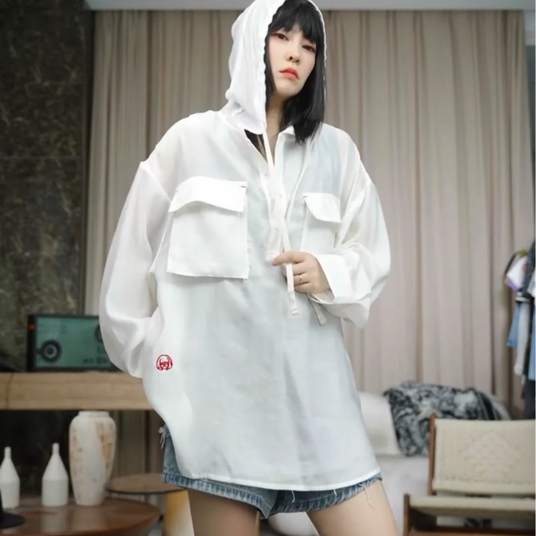 infobyfive福利夏季kulala连帽扣子抽绳防晒长袖衬衫NF0502199