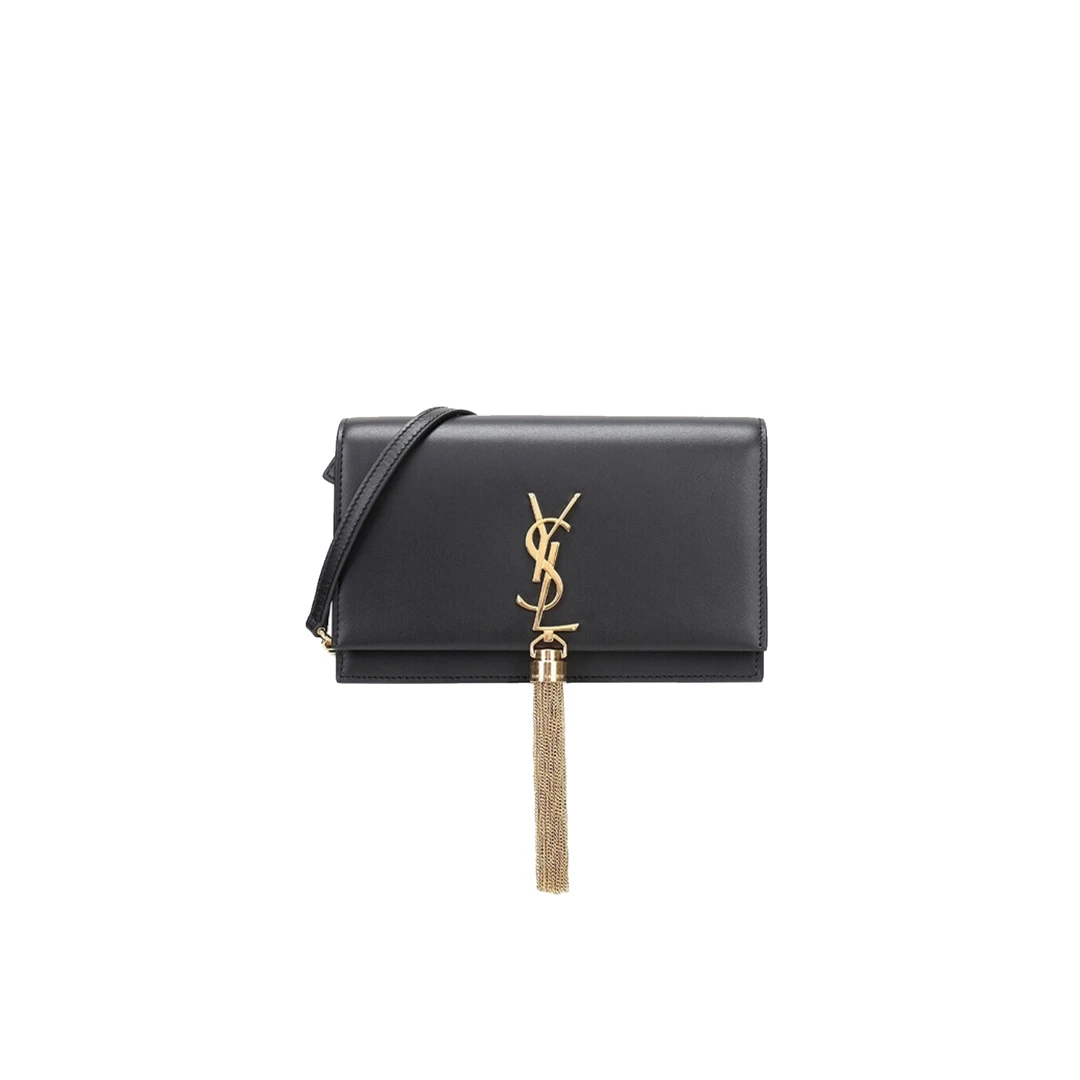 99新 YSL/圣罗兰 壹所奢品/kate黑金光面流苏woc单肩斜跨包