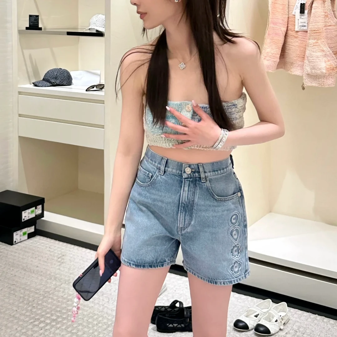 「长芯」高定25M时尚双口袋显瘦直筒牛仔短裤YZ24K01159