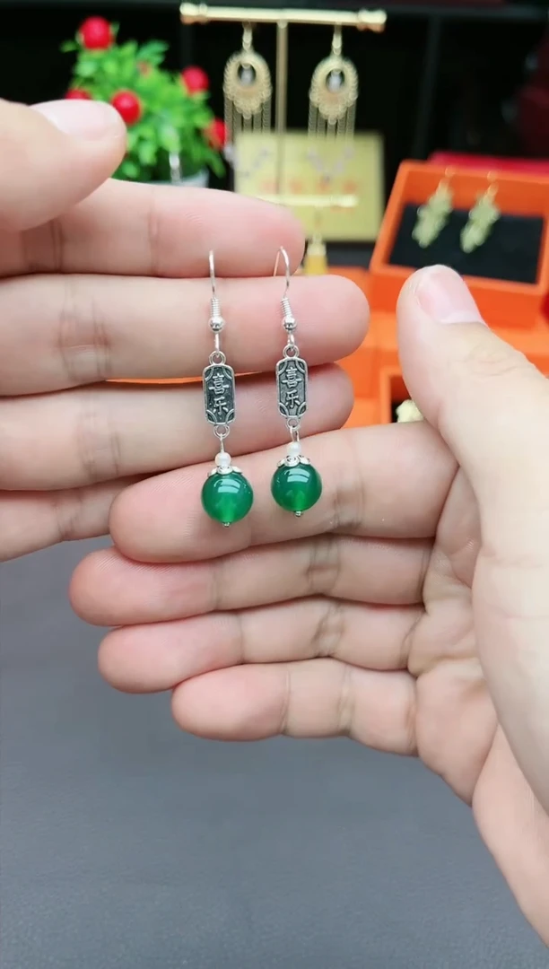 玛瑙/玉髓耳饰银S925镶嵌322000