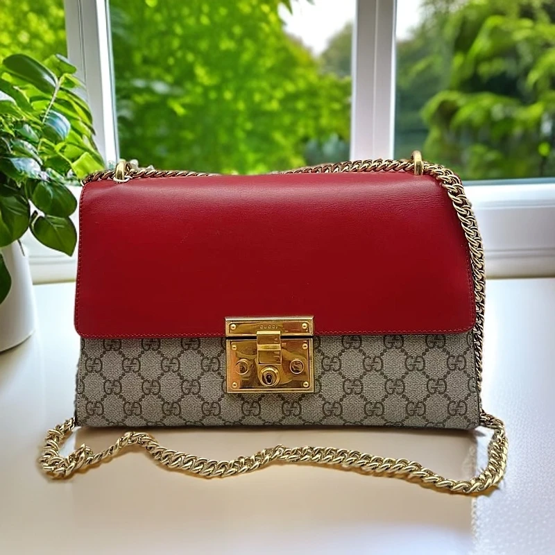 95新 GUCCI/古驰 老花拼红皮月光宝盒 1186 5319