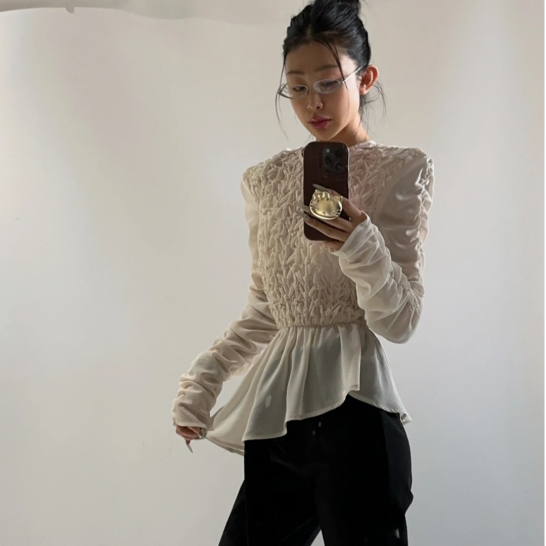 VIVISPLENDID20022#（定制款NO退NO换）显瘦韩系女主风纱纱打底衫