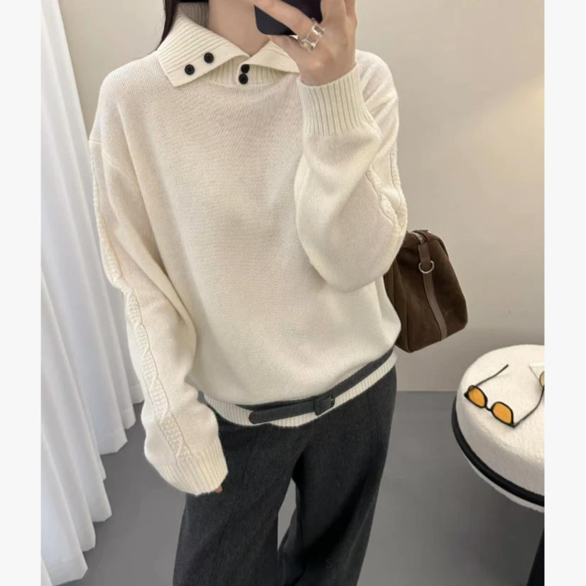 【线下同款】~高定款！四粒扣百搭休闲套头女针织毛衣B1745