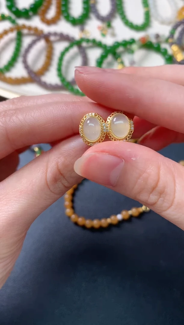 【闪购商品】和田玉耳饰银S925镶嵌R87|58