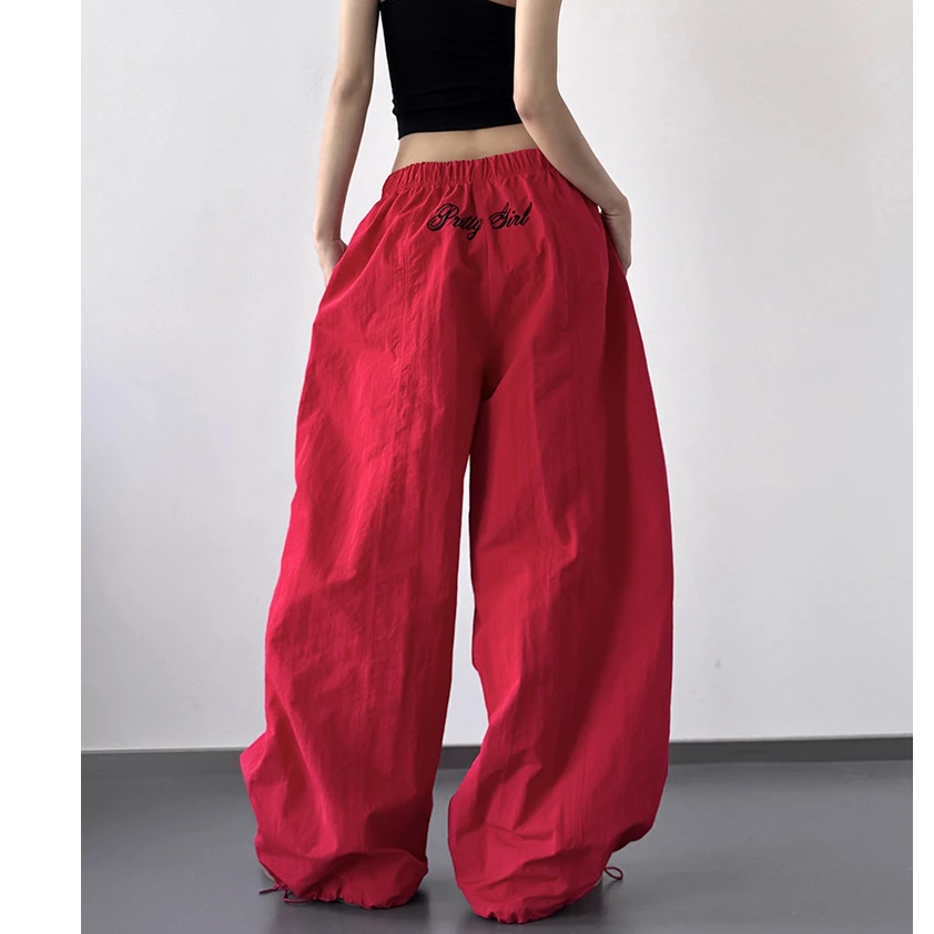 SHINING7 美式街头爵士舞刺绣宽松直筒休闲速干裤