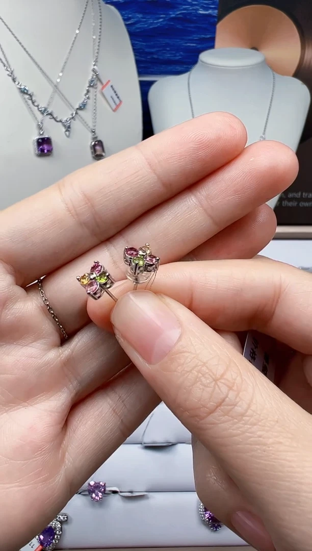 银S925镶嵌耳饰碧玺猫眼耳饰27