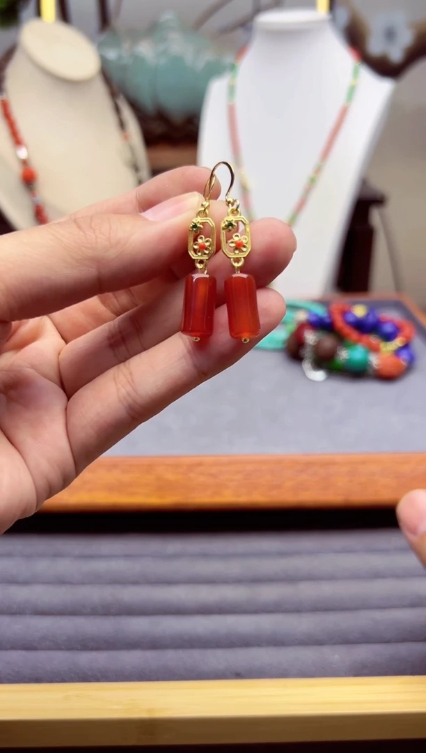 【闪购商品】南红玛瑙耳饰14K金镶嵌e276````````